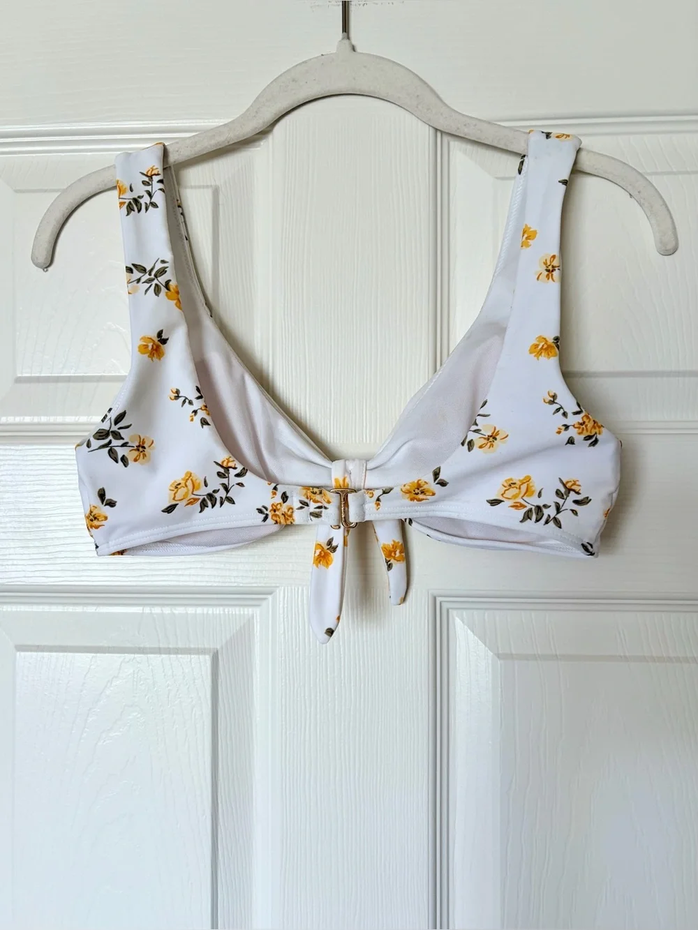 White & Golden Yellow Floral Tie Bikini Top — Size Small - Picture 2 of 5